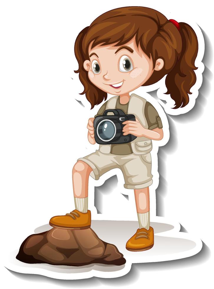 Girl in safari outfit cartoon character sticker vector