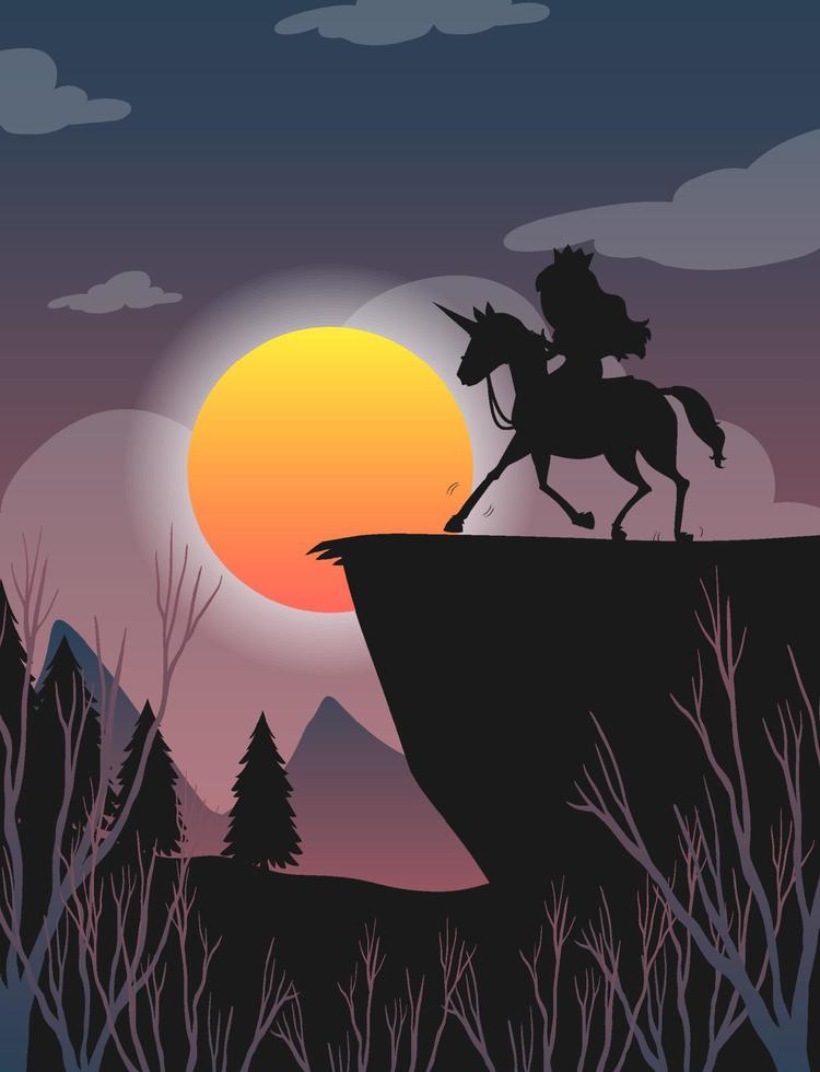 Fondo de noche de halloween con silueta de princesa montando a caballo vector