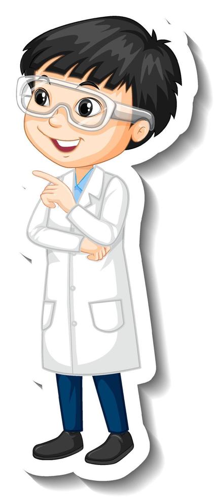 Scientist boy cartoon character sticker vector