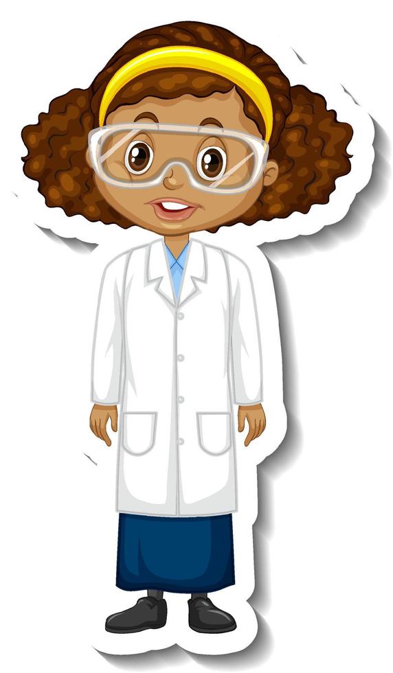 Scientist girl cartoon character sticker vector