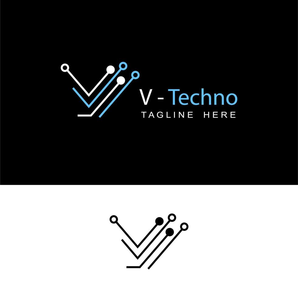 technology circuit letter v initial logo template design vector