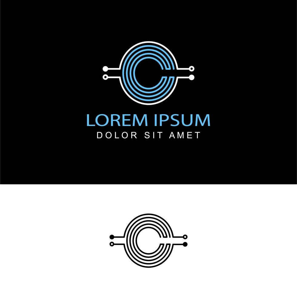 Diseño de plantilla de logotipo inicial de letra c de circuito de tecnología vector