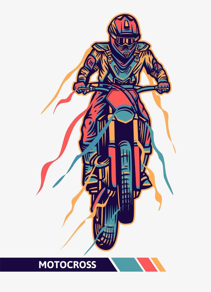 Colorful artwork motocross illustration jump with motion graphic extreme sport vector