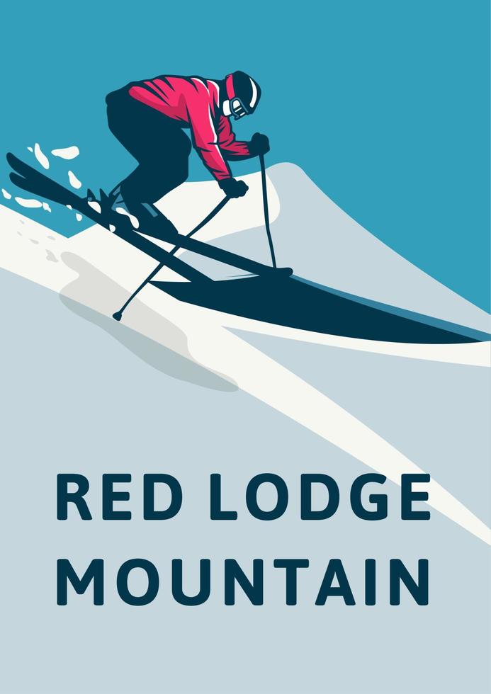 ilustración de diseño de cartel de montaña de lodge rojo simple retro vector