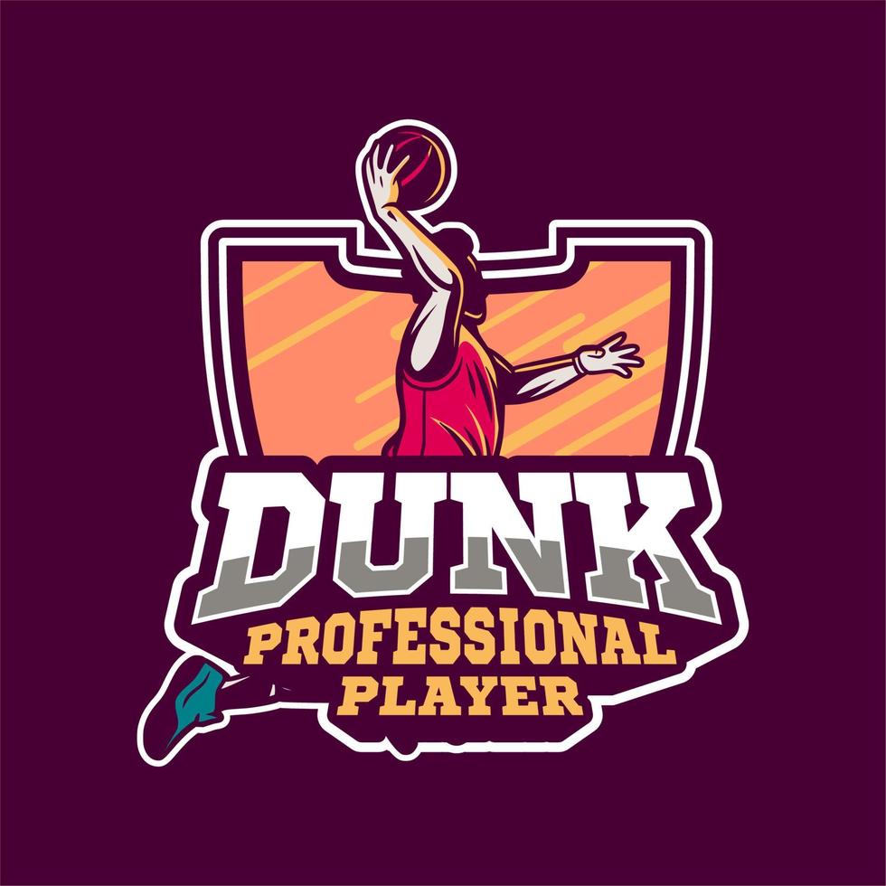 dunk professional player in modern sign or badge for your basketball team vector