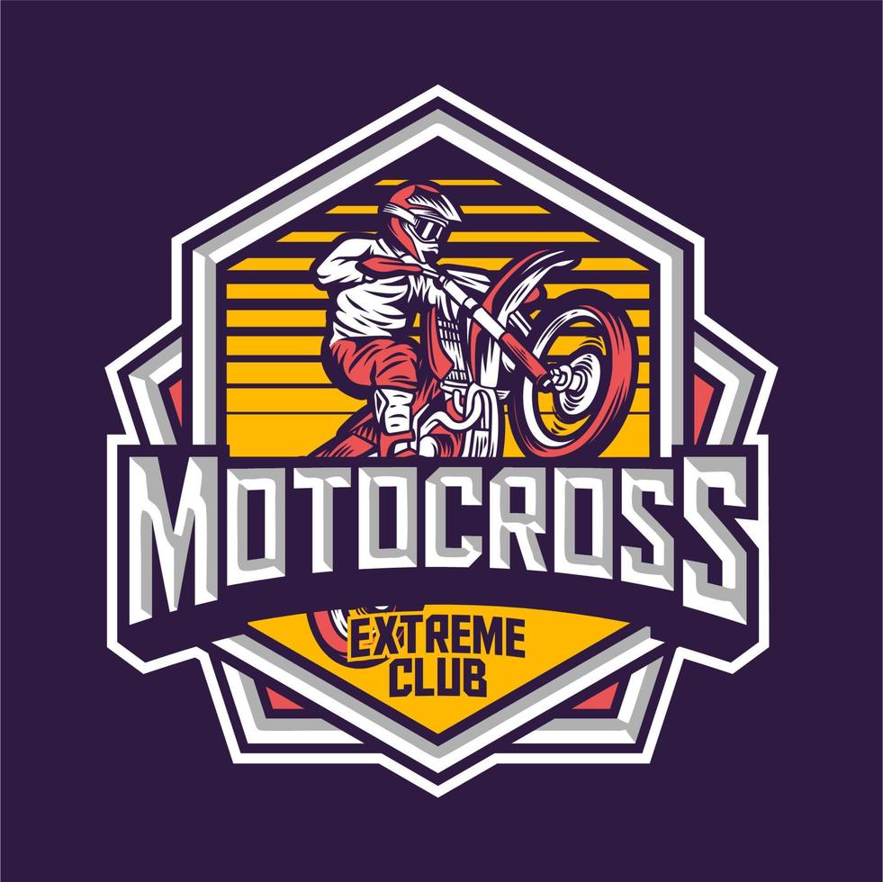 Diseño de etiqueta de insignia de deporte extremo de motocross con ilustración vector