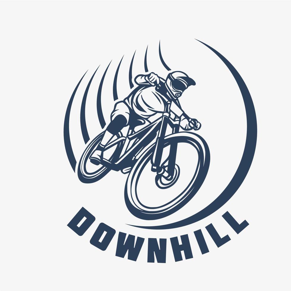 Downhill vintage logo template cyclist illustration vector