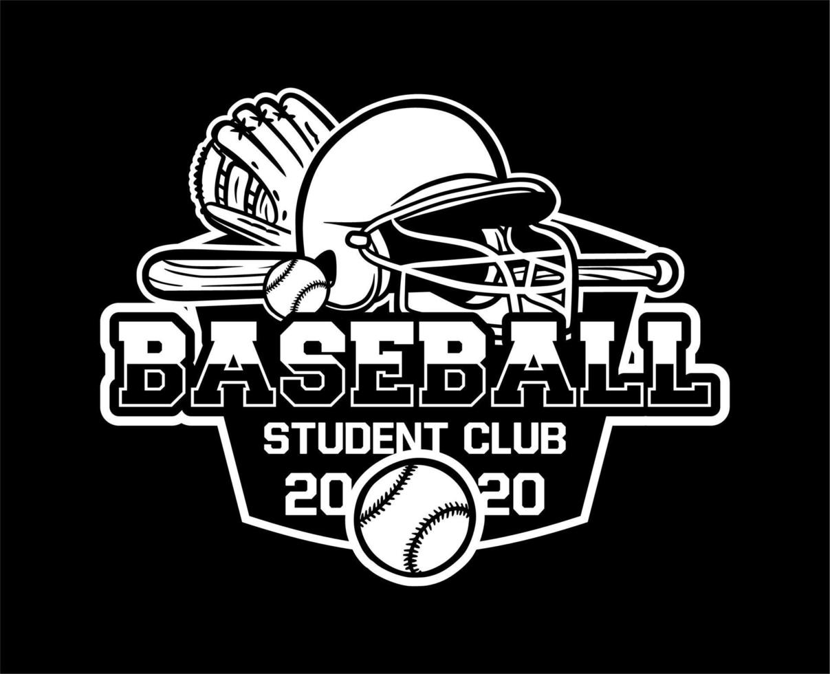 béisbol insignia logo emblema plantilla club de estudiantes 2020 blanco y negro vector