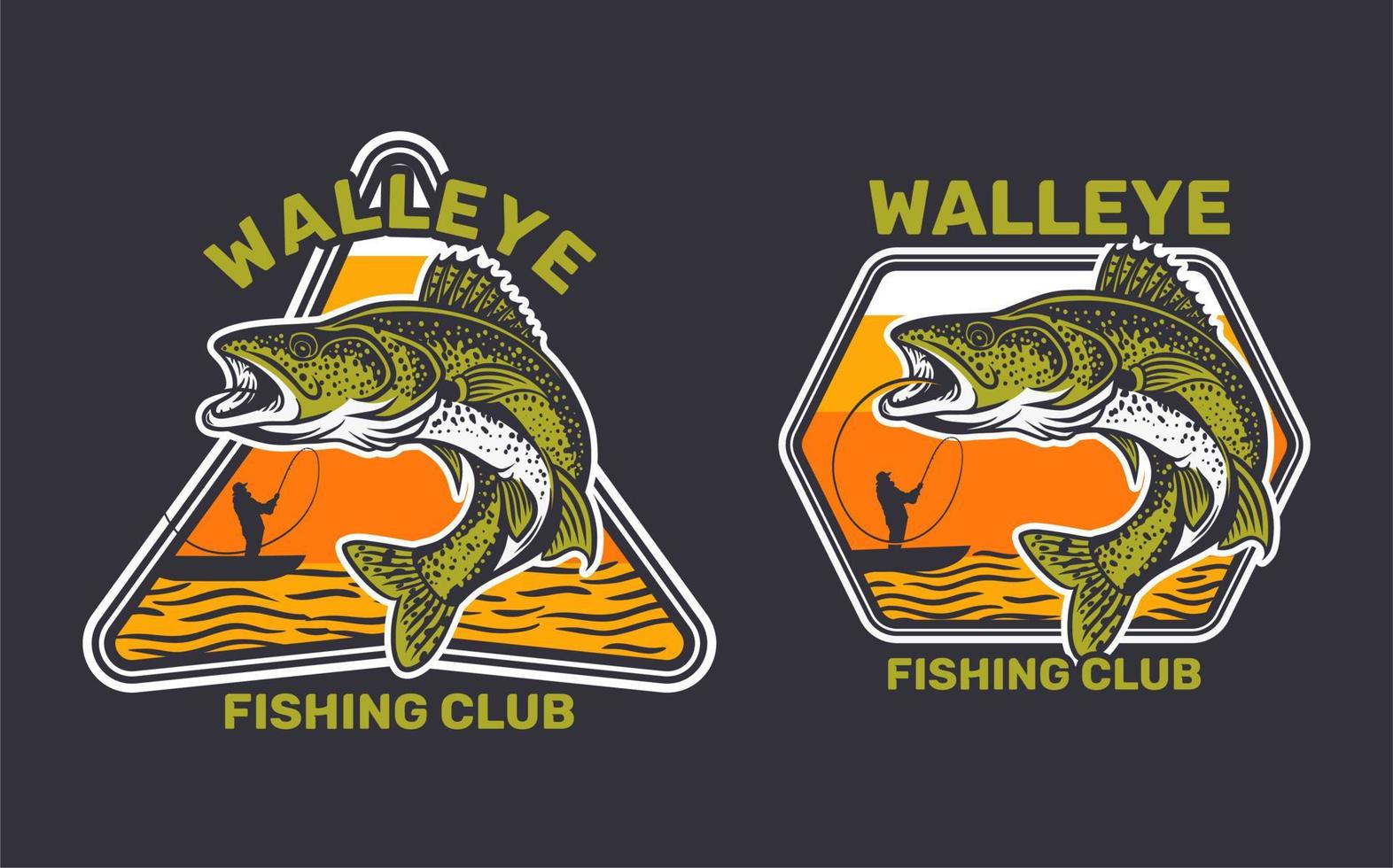 walleye fishing club, walleye jump on the water catching by man on kayak fishing vector