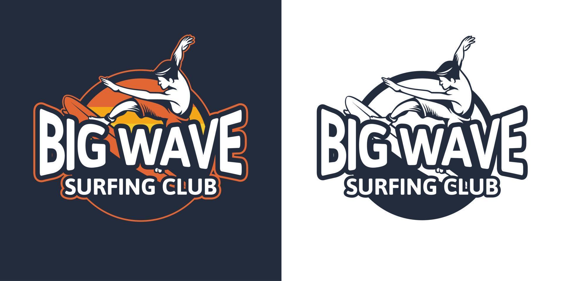 big wave badge surfing club for logo emblem patch design template vector