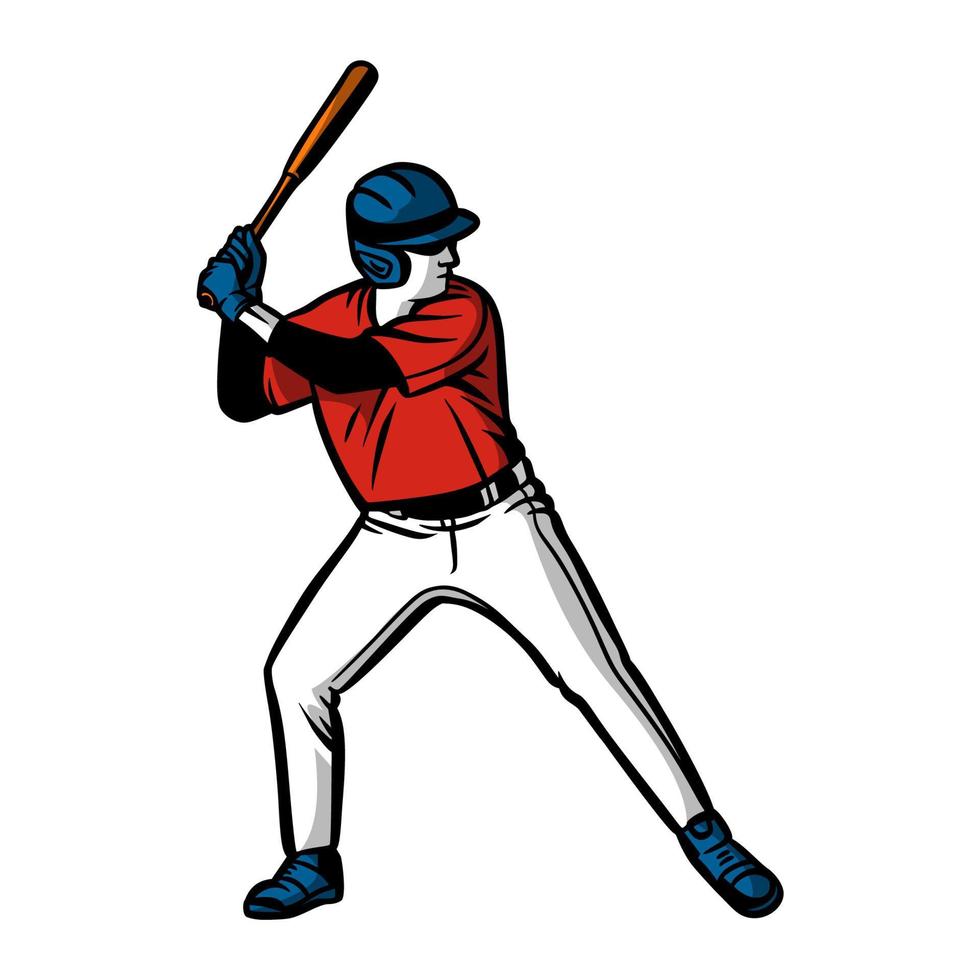 Jugador de béisbol listo para golpear la bola ilustración en color vector