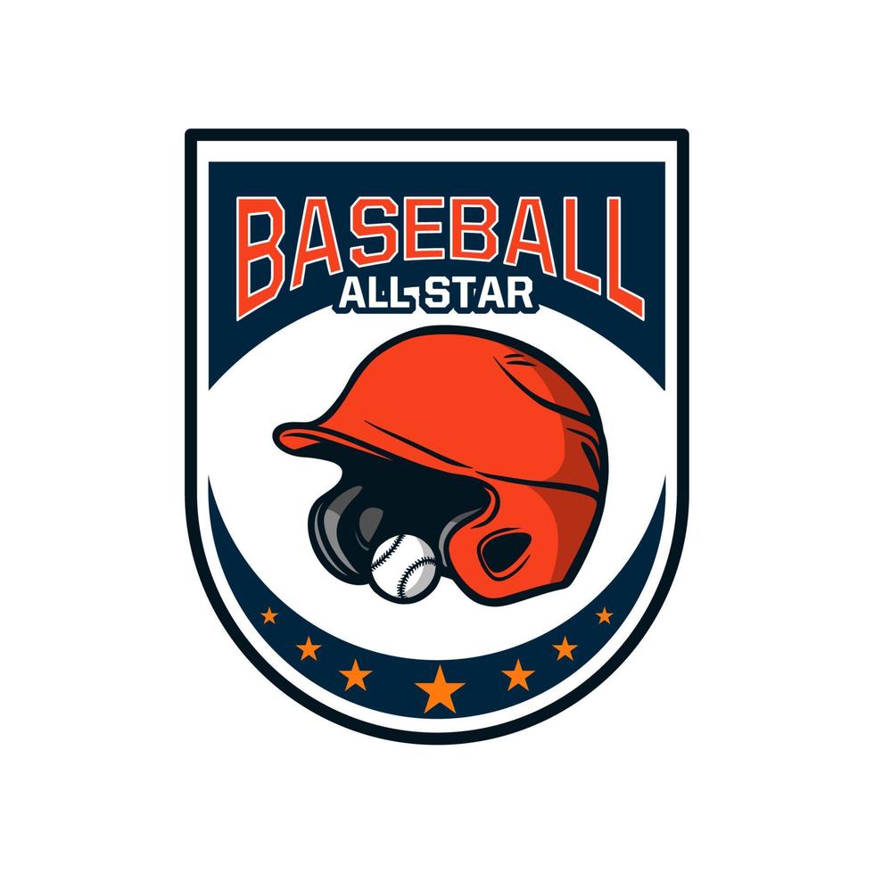 Plantilla de emblema de logotipo de insignia de béisbol All Star casco y pelota vector