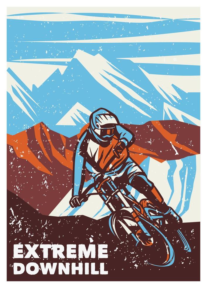 Extreme downhill vintage retro poster illustration vector