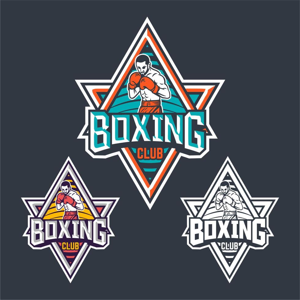 logotipo de la insignia del club de boxeo diseño de emblema con paquete de ilustración de boxeador vector