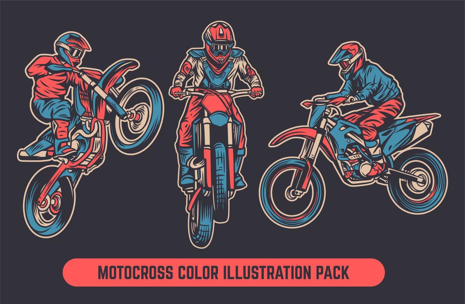 paquete de ilustración retro vintage de color motocross vector