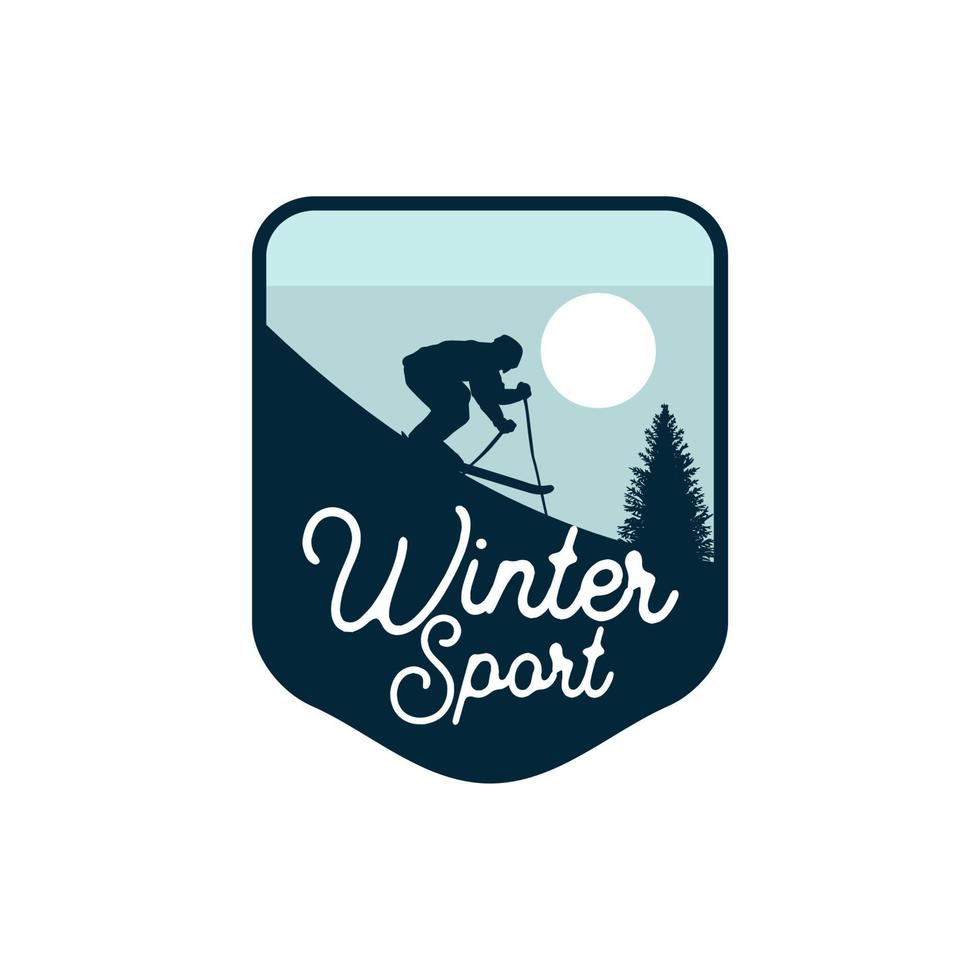 winter sport ski silhouette badge logo emblem patch for team club vector