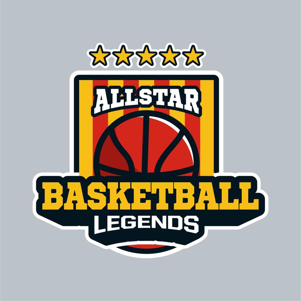 emblema o insignia de la leyenda del baloncesto de todas las estrellas en logotipo profesional moderno vector