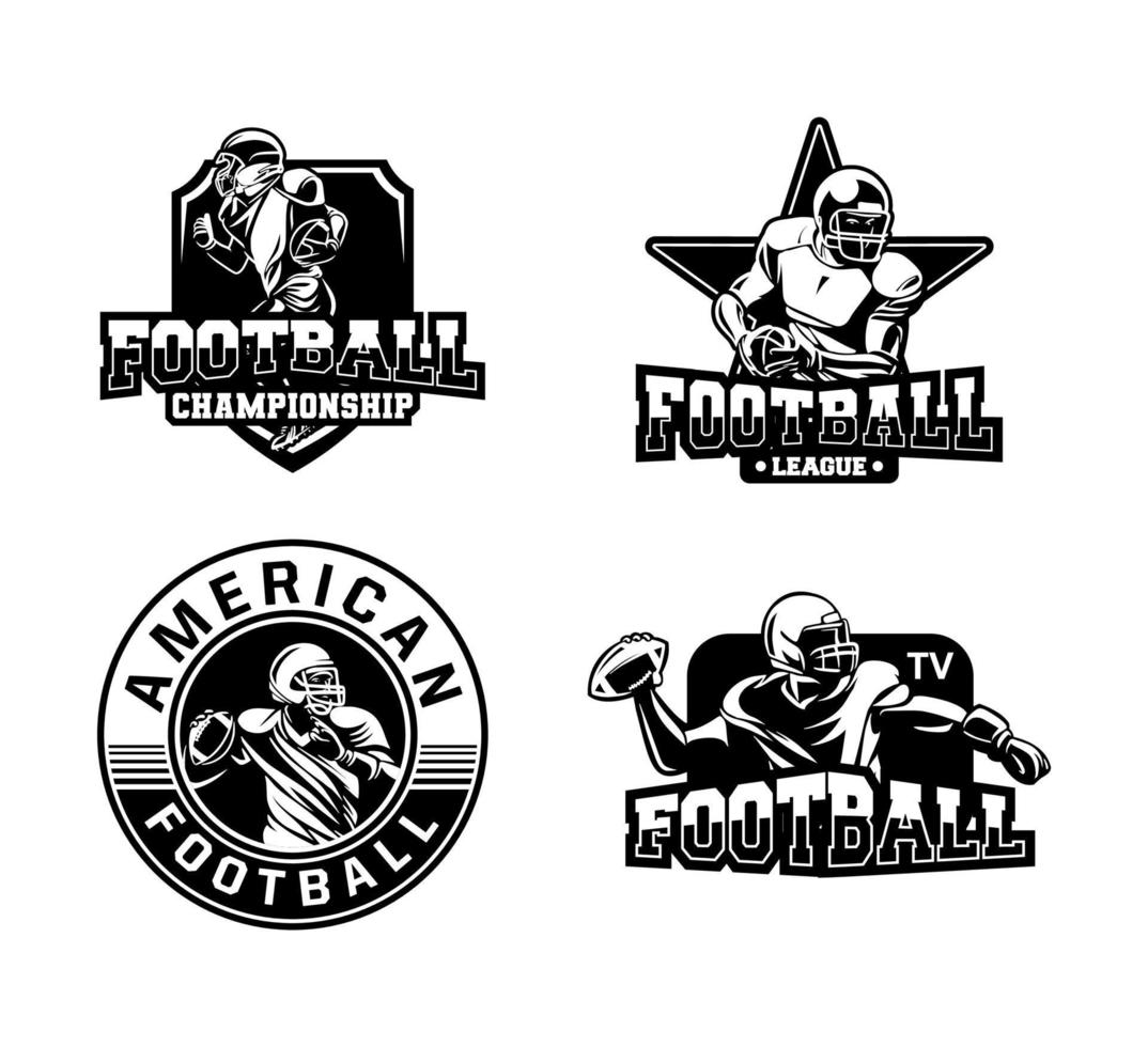 logotipo de la colección de insignias de fútbol americano en blanco y negro vector