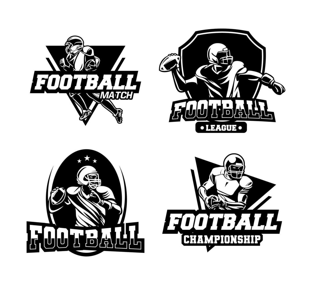La competencia de fútbol americano establece la insignia o emblema en blanco y negro vector