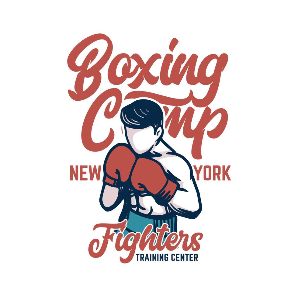 boxing camp new york fighters t shirt design poster illustration vector vintage retro