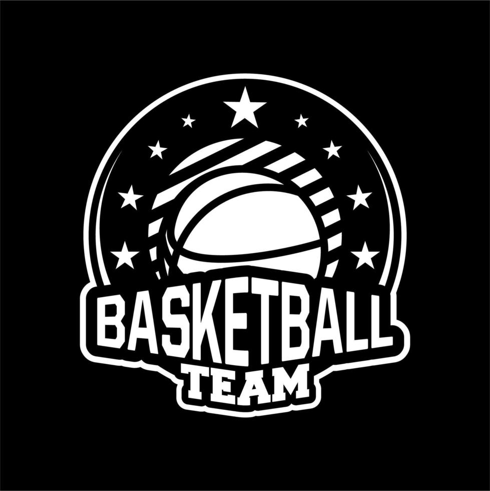 Insignia o emblema de baloncesto en estilo profesional moderno para su equipo de logotipo en blanco y negro vector