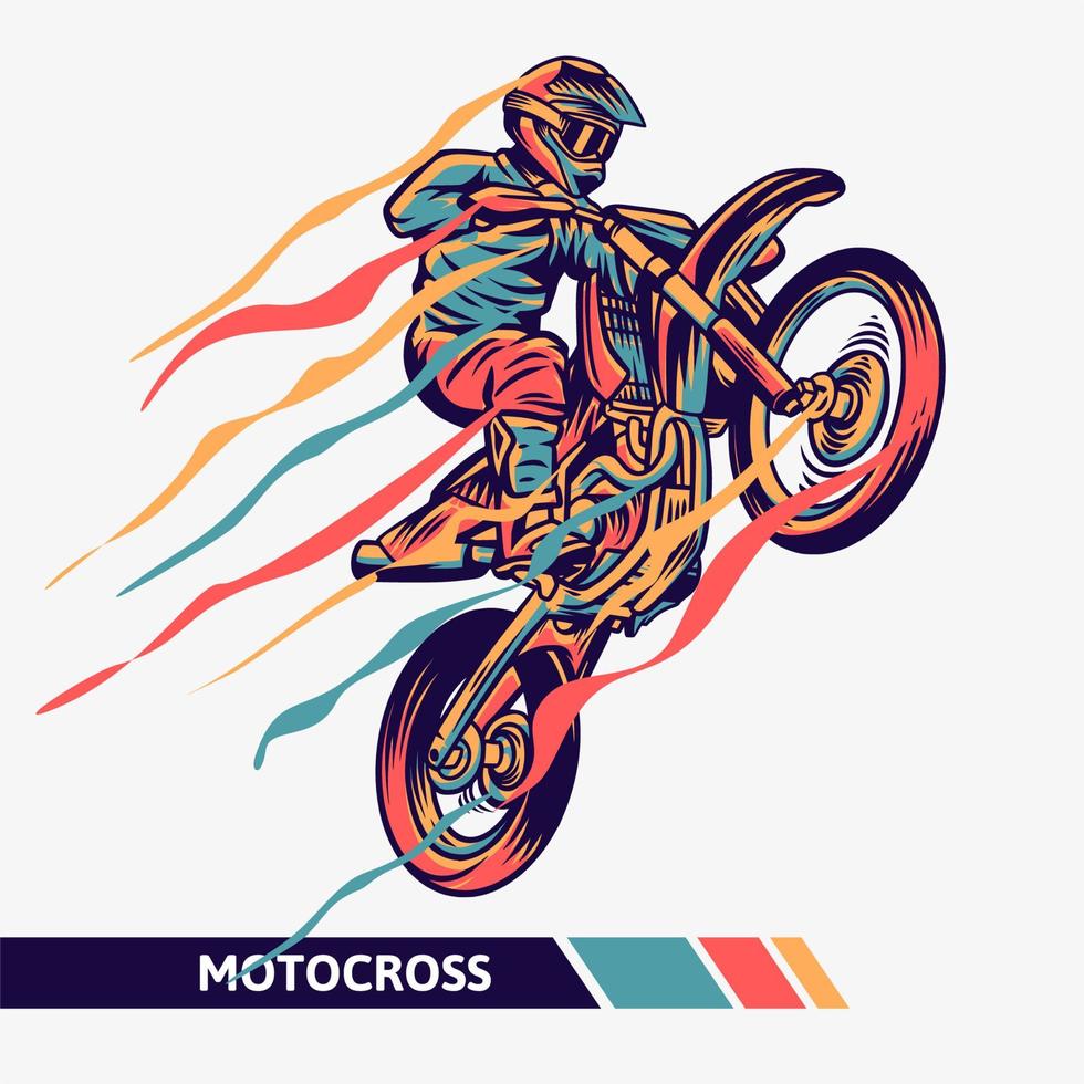 Colorful artwork motocross illustration with motion fast extreme sport vector