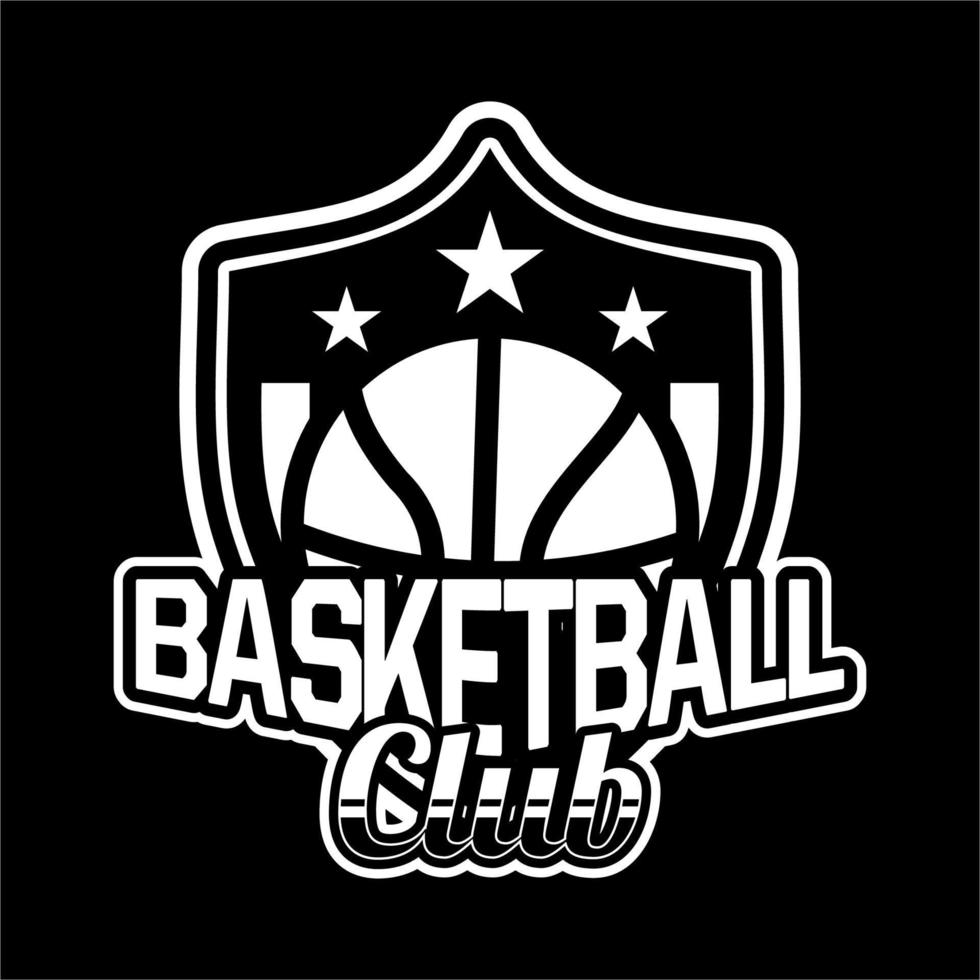 Escudo insignia o emblema de baloncesto profesional moderno adecuado para su equipo de logotipo o logotipo del club deportivo en blanco y negro vector