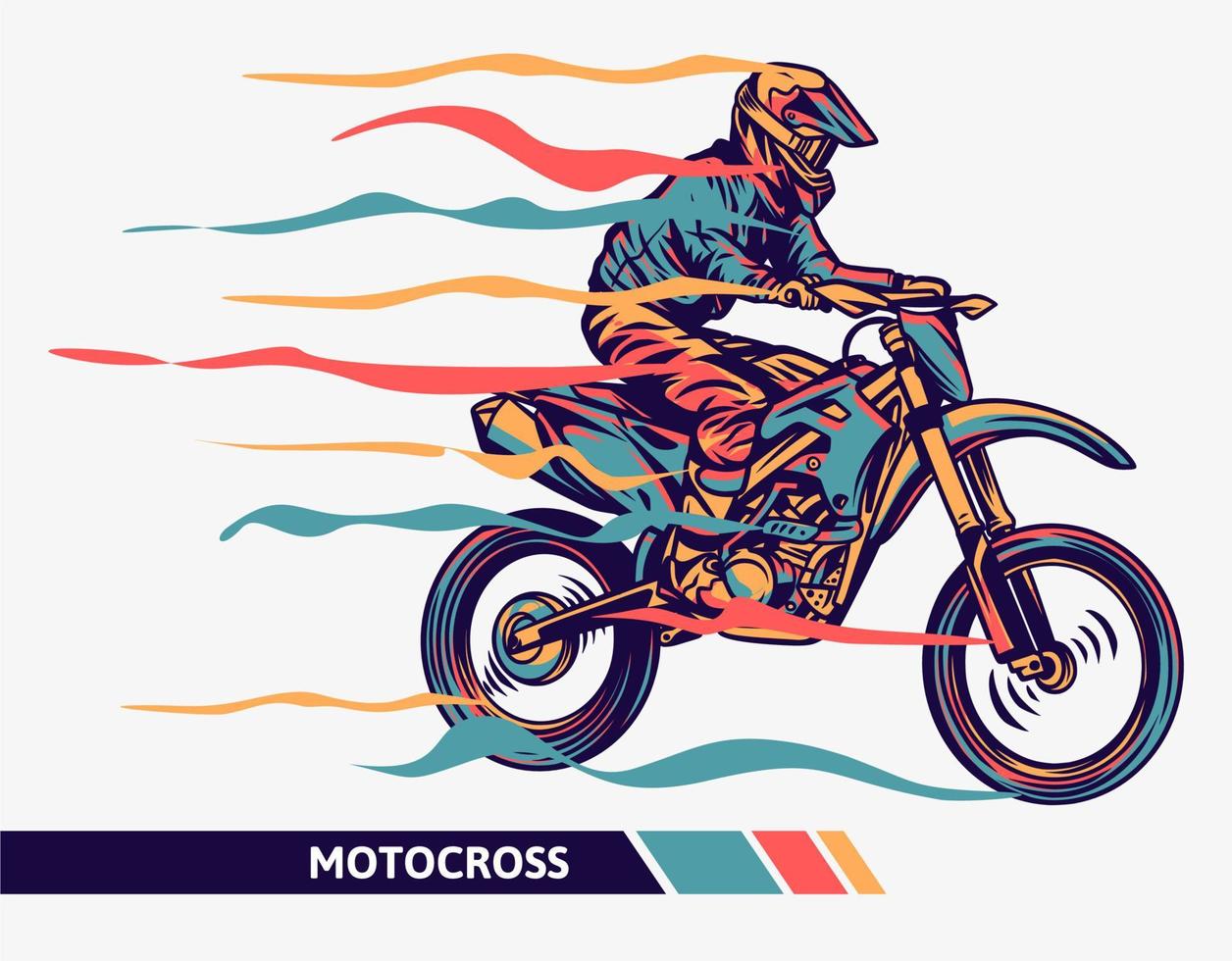 Colorful artwork motocross illustration with motion fast graphic extreme sport vector