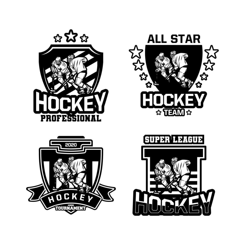 escudo insignia hockey sobre hielo vector conjunto blanco y negro