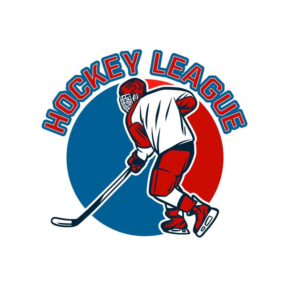 Hockey league logo badge template with player illustration vector