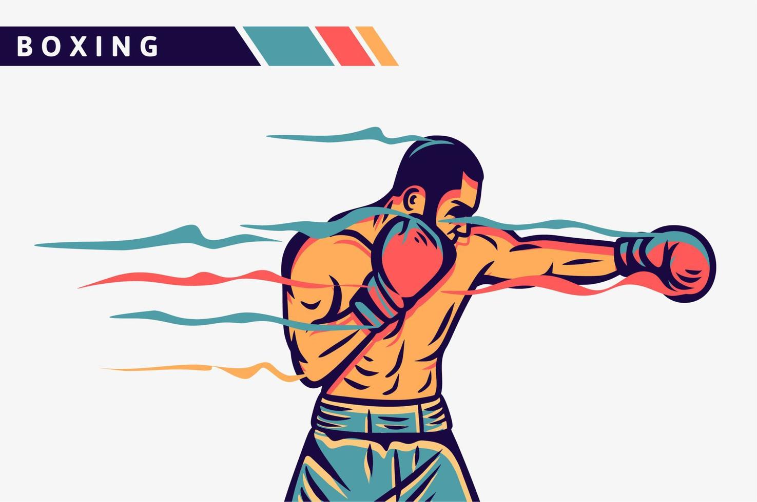 Boxing boxer punching artwork illustration with motion effect vector