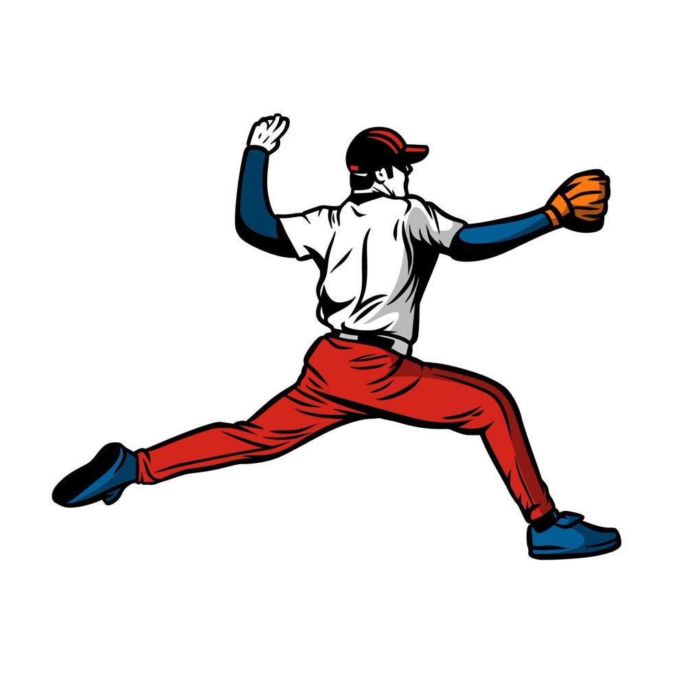 jugador de béisbol, lanzar una pelota, color, ilustración vector