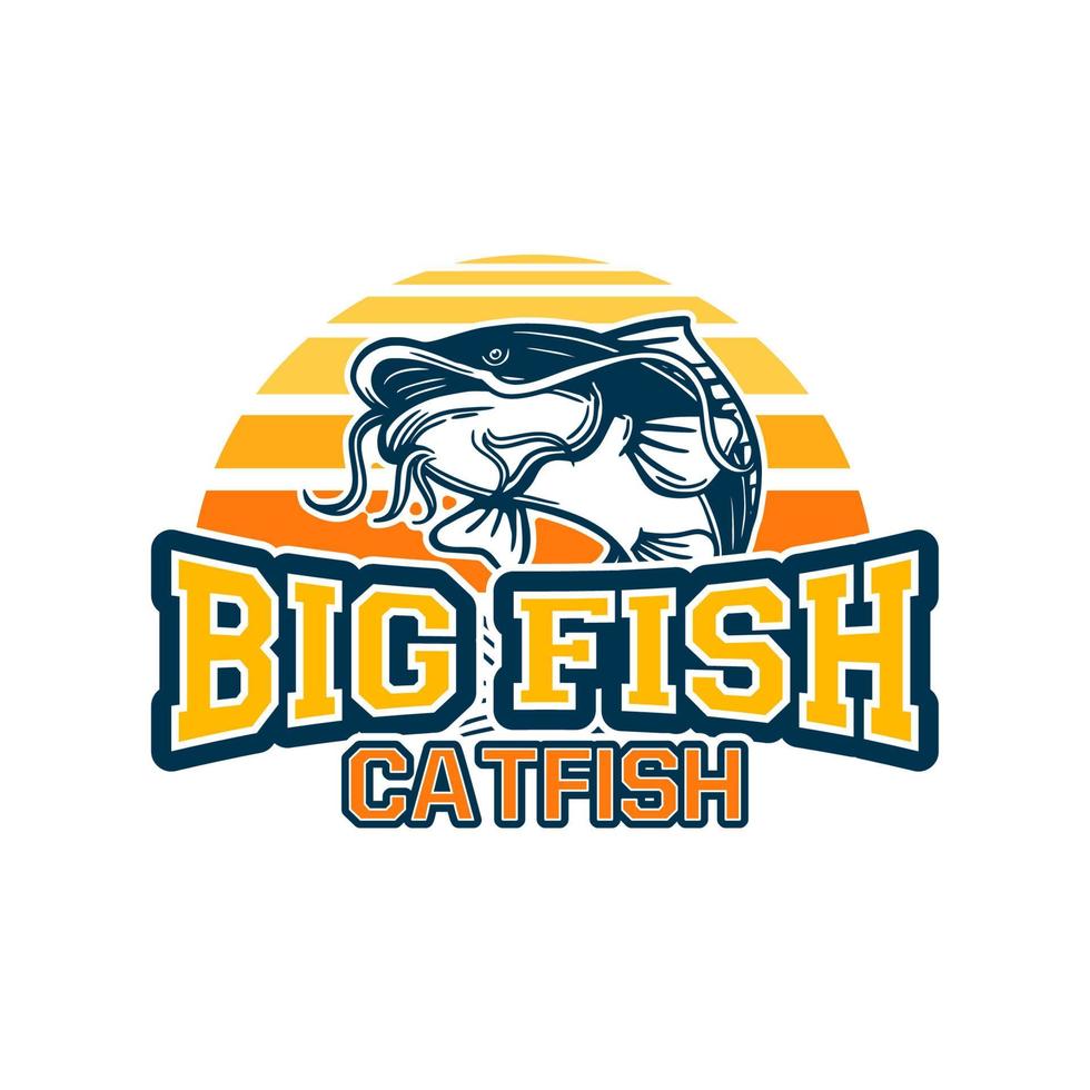 big fish catfish jump with background sun set for logo badge symbol sign fishing club. can also be used on t shirts vector