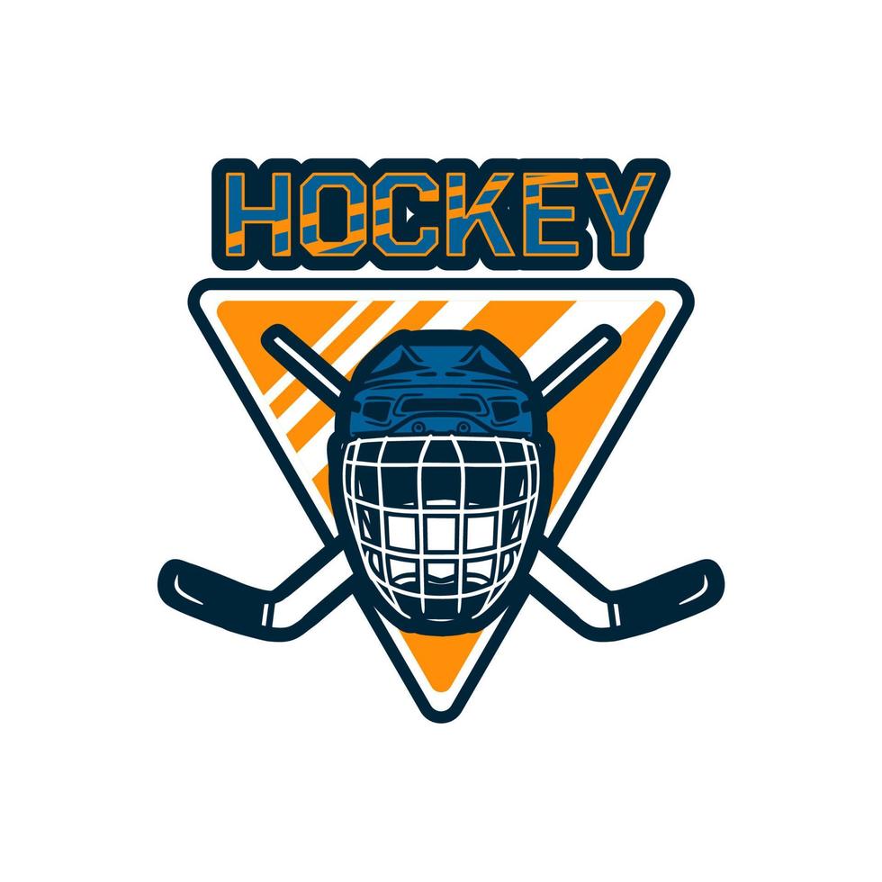 plantilla de equipo de insignia de logotipo de hockey con casco y palo vector