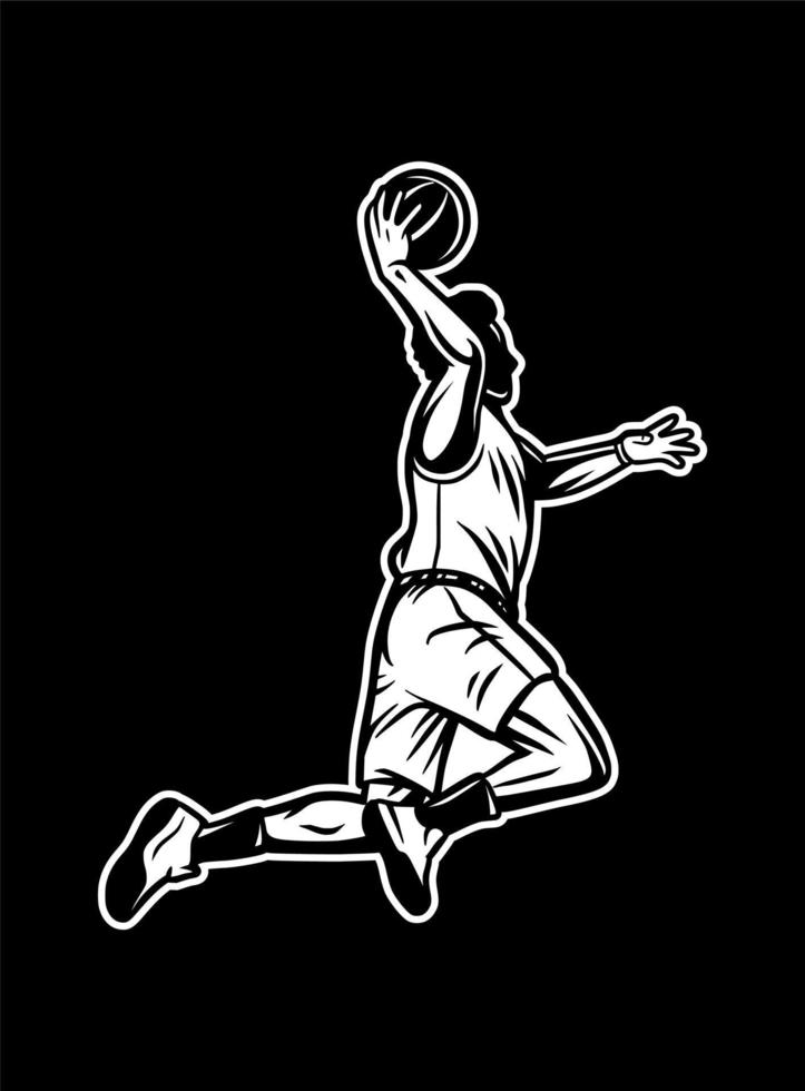 Ilustración retro vintage del jugador correr y driblar en blanco y negro vector