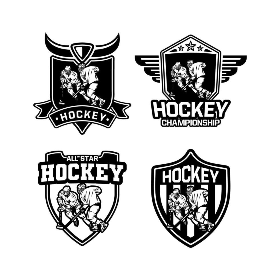 escudo logo hockey sobre hielo vector blanco y negro conjunto