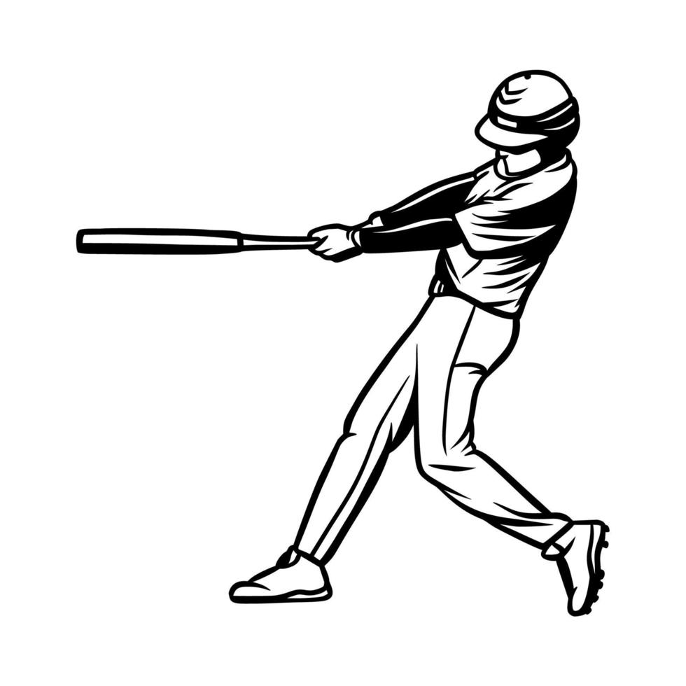 baseball player hit the ball black white illustration vector
