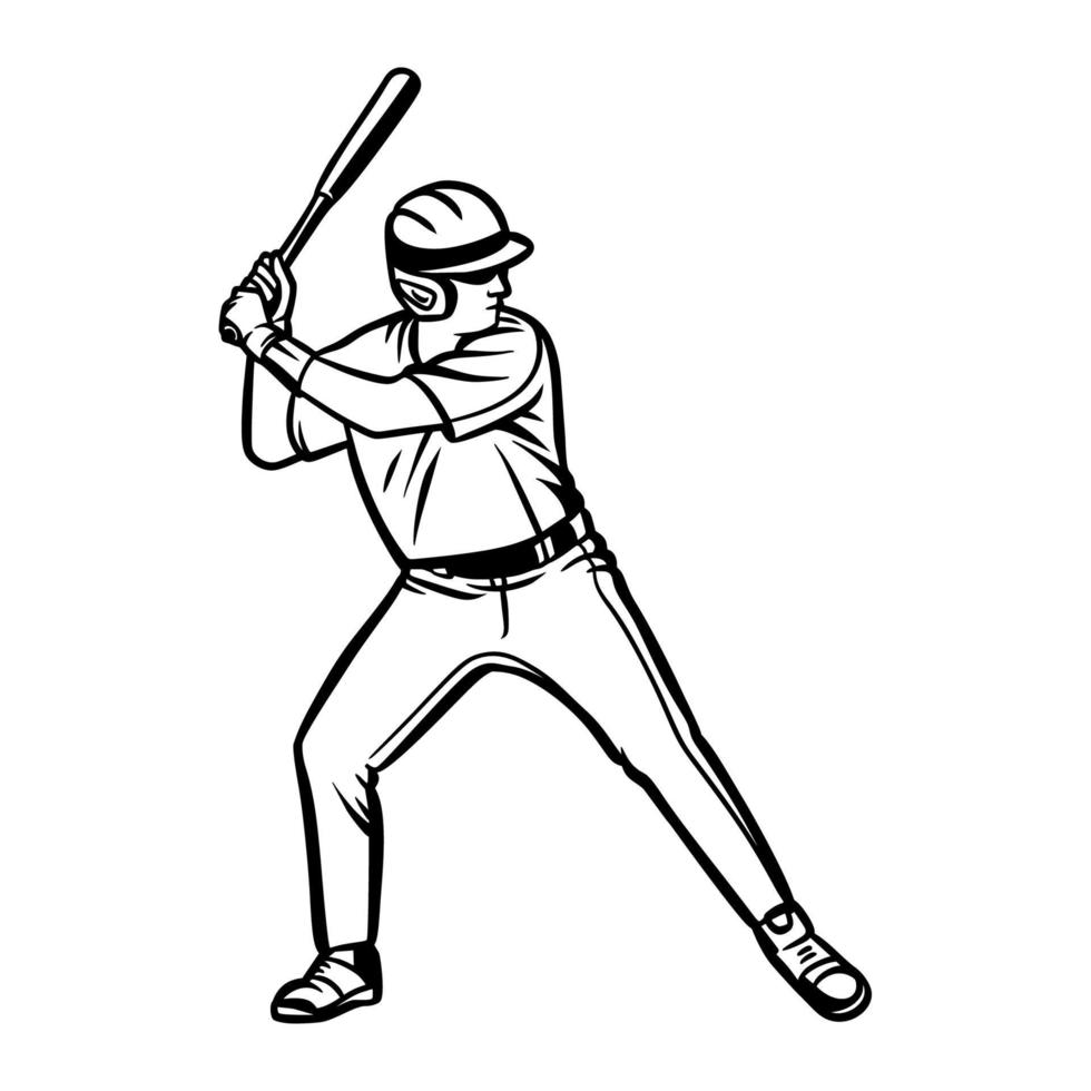 baseball player ready to hit the ball black white illustration 4448959 Vector Art at Vecteezy