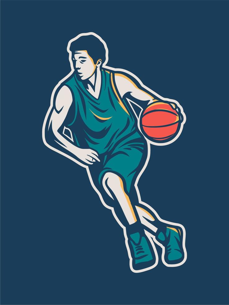 Vintage retro illustration of player run and do dribble vector