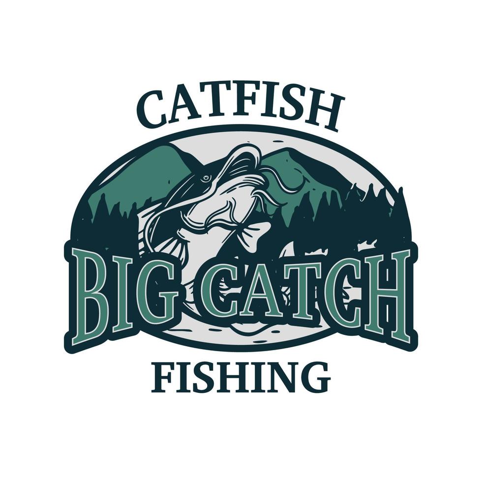 catfish big catch fishing, logo symbol sign badge catfish jump on water in vintage retro style vector