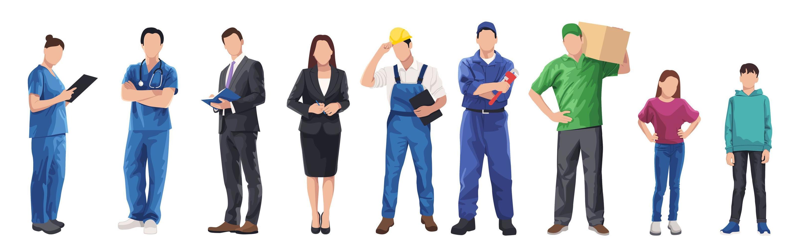 Set of 9 pcs people of different professions on a white background - Vector