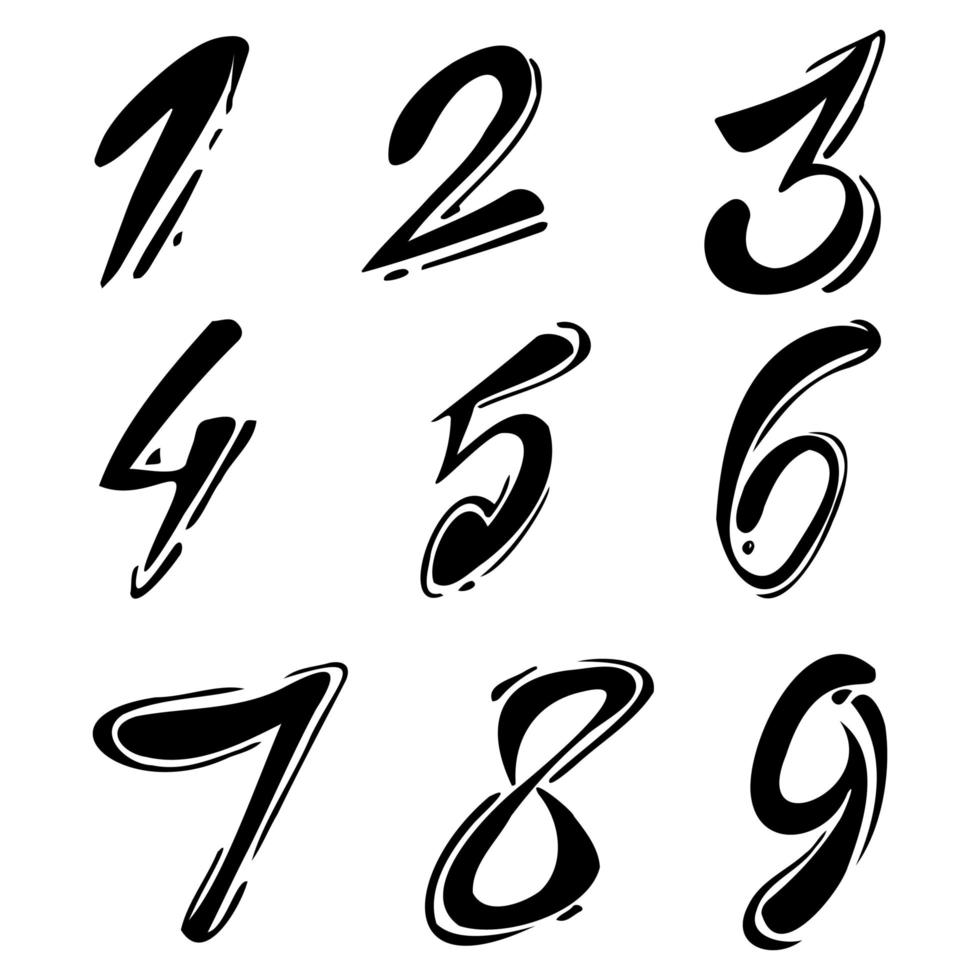 Stylishly drawn Arabic numerals from 1 to 9 - Vector