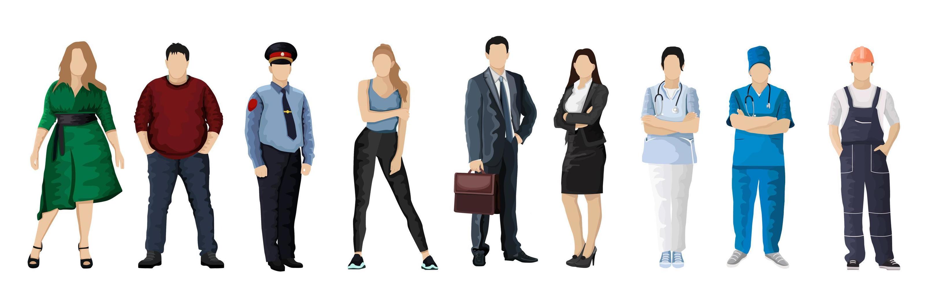 Set of 9 pcs people of different professions on a white background - Vector