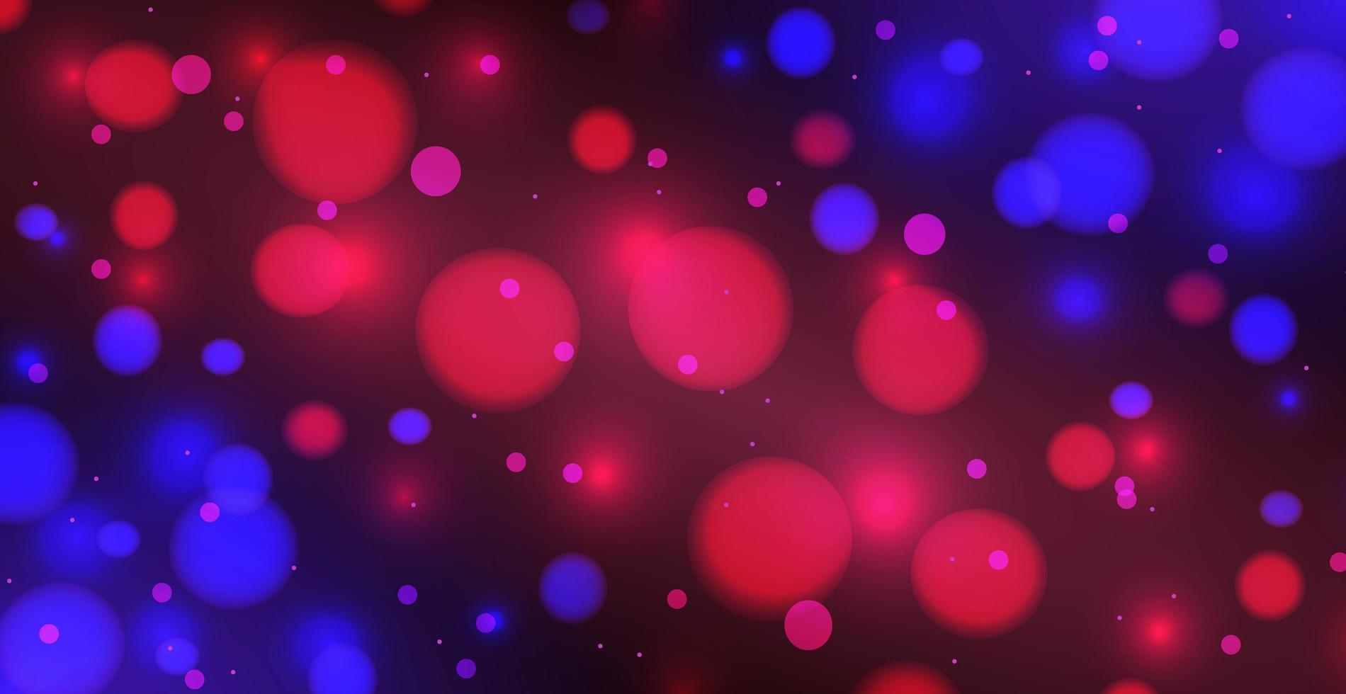 Fondo abstracto bokeh azul y rojo con círculos desenfocados y brillo. elemento de decoración para las vacaciones de Navidad y año nuevo, tarjetas de felicitación, banners web, carteles - vector