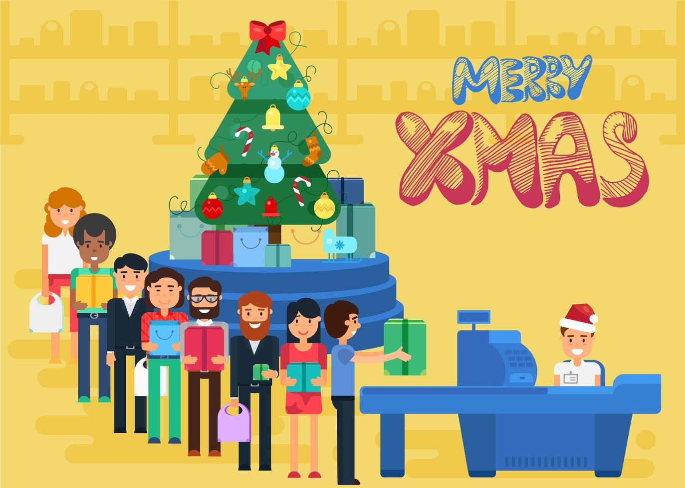 Merry Christmas And New Year In Shop vector