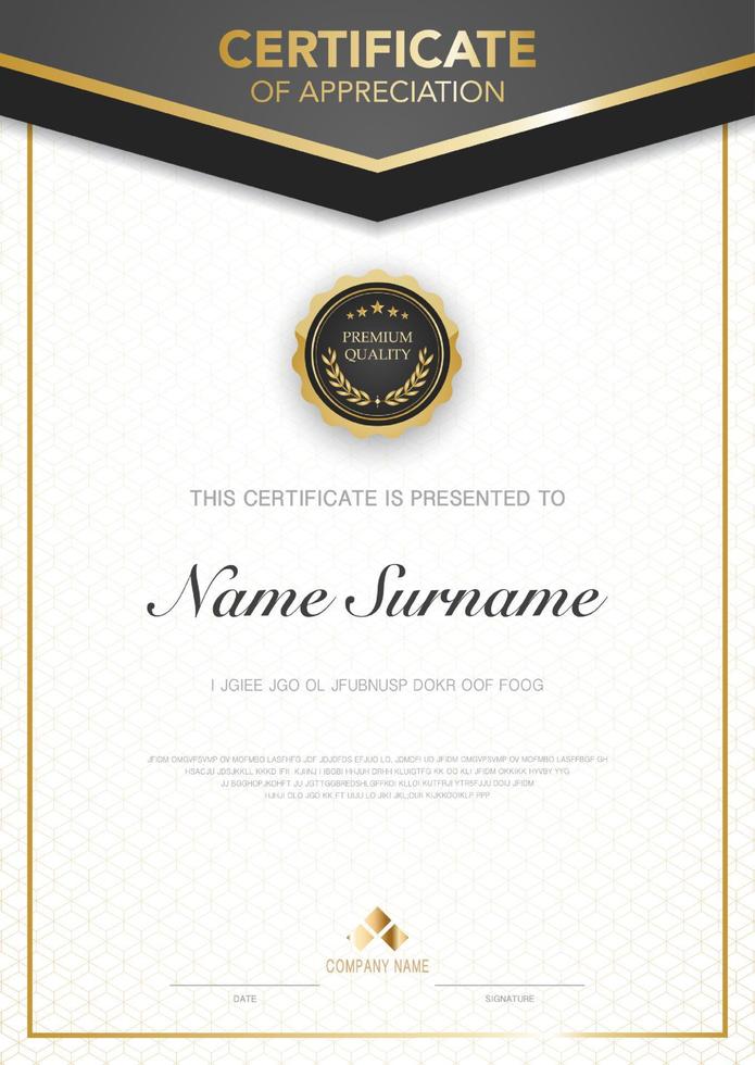 diploma certificate template black and gold color with luxury and modern style vector image, suitable for appreciation.  Vector illustration.