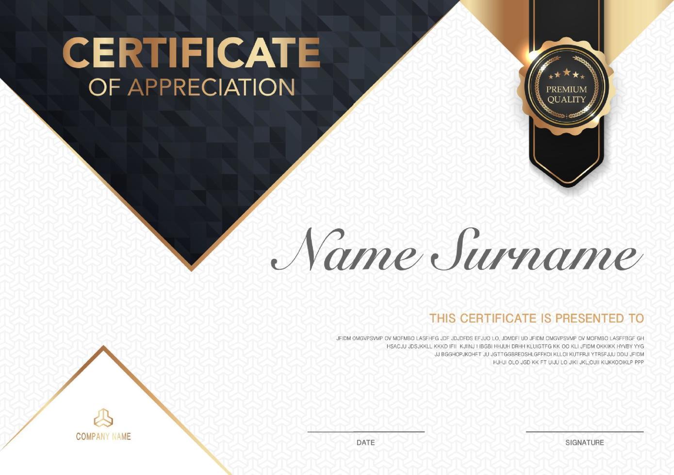 Certificate template black and gold luxury style image. Diploma of geometric modern design. eps10 vector. vector