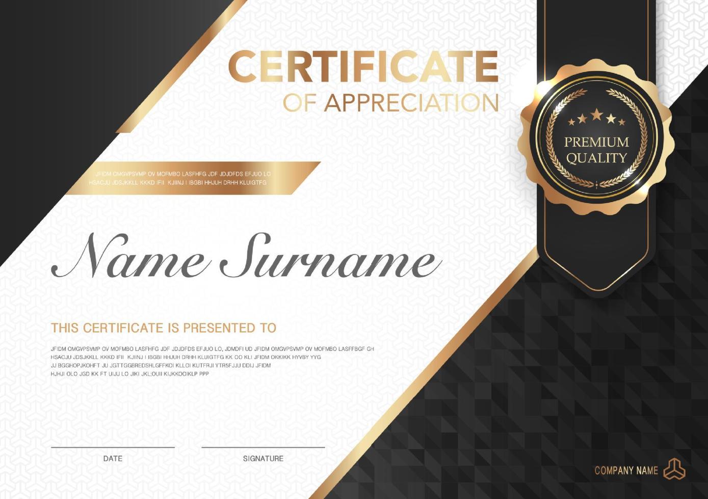 Certificate template black and gold luxury style image. Diploma of geometric modern design. eps10 vector. vector