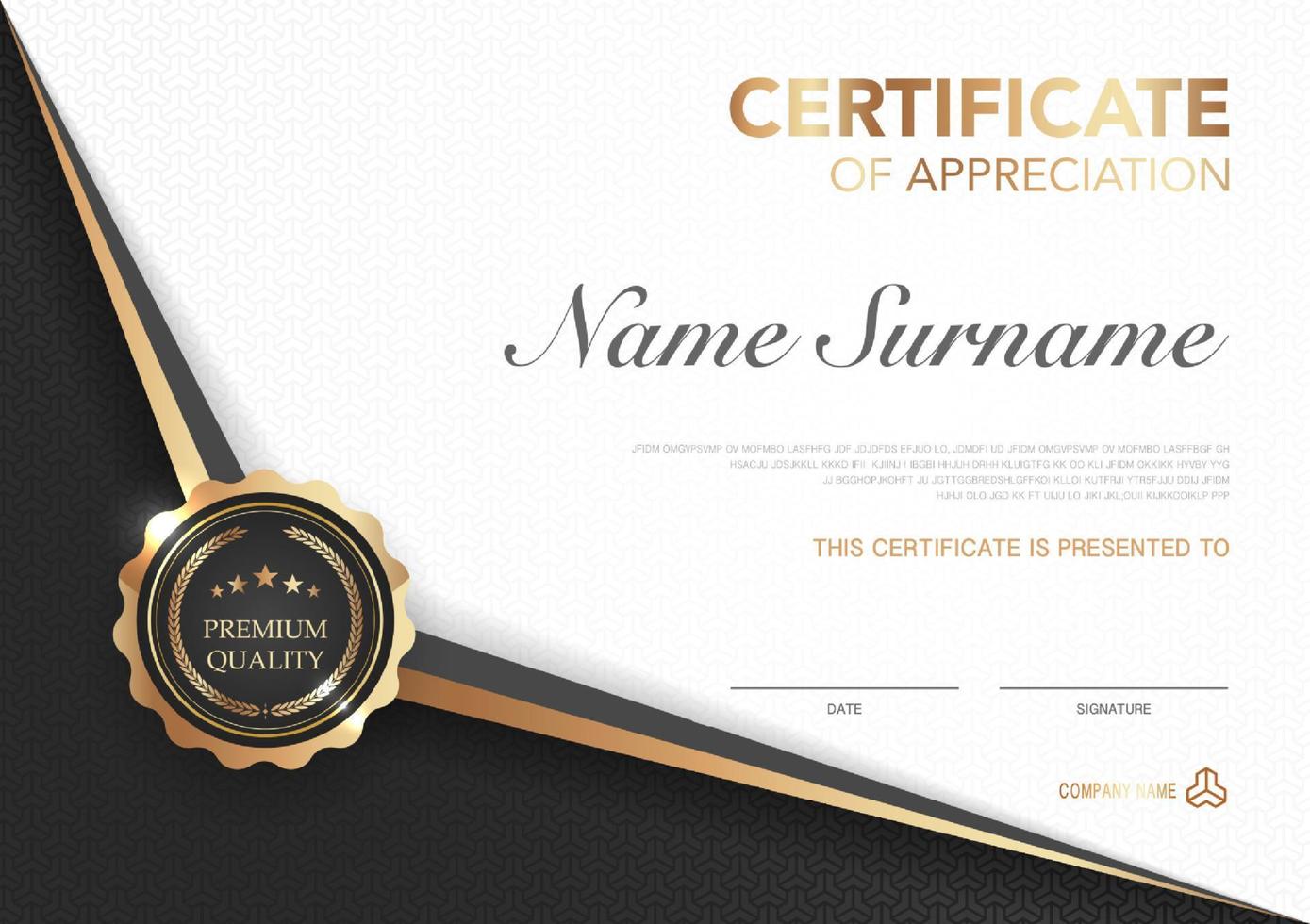 Certificate template black and gold luxury style image. Diploma of geometric modern design. eps10 vector. vector