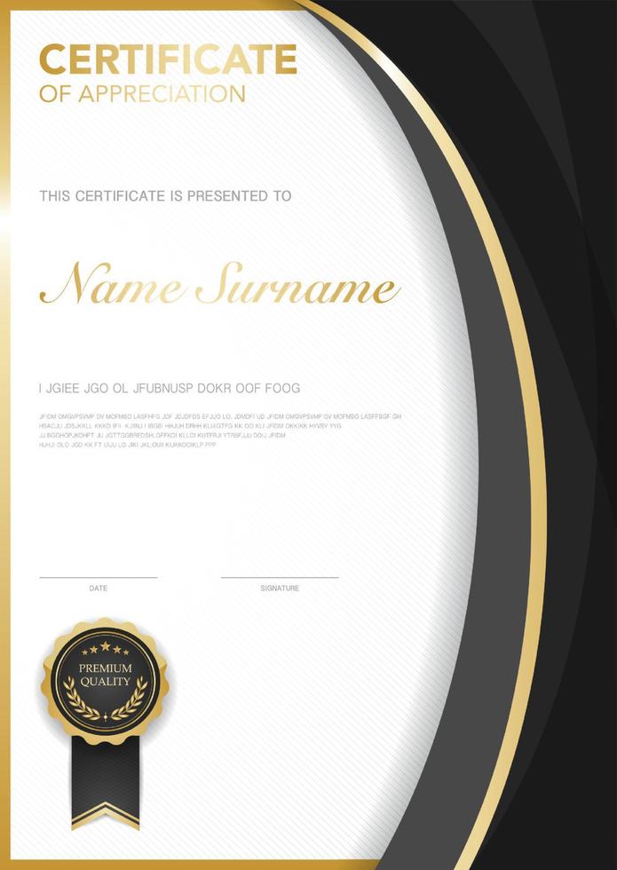 Plantilla de certificado de diploma de color rojo y dorado con imagen vectorial de lujo y estilo moderno, adecuada para la apreciación. ilustración vectorial vector